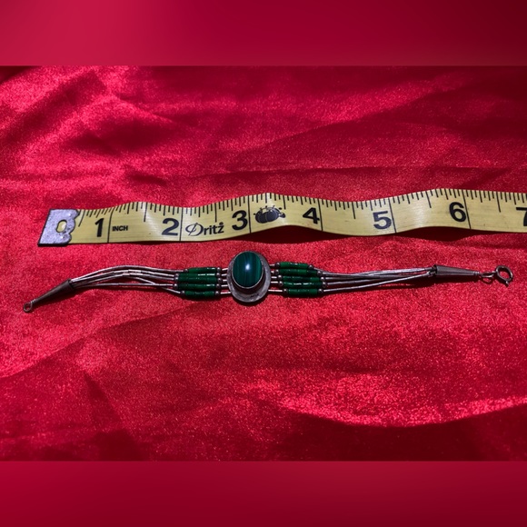 6” sterling malachite and liquid silver bracelet - Picture 5 of 7